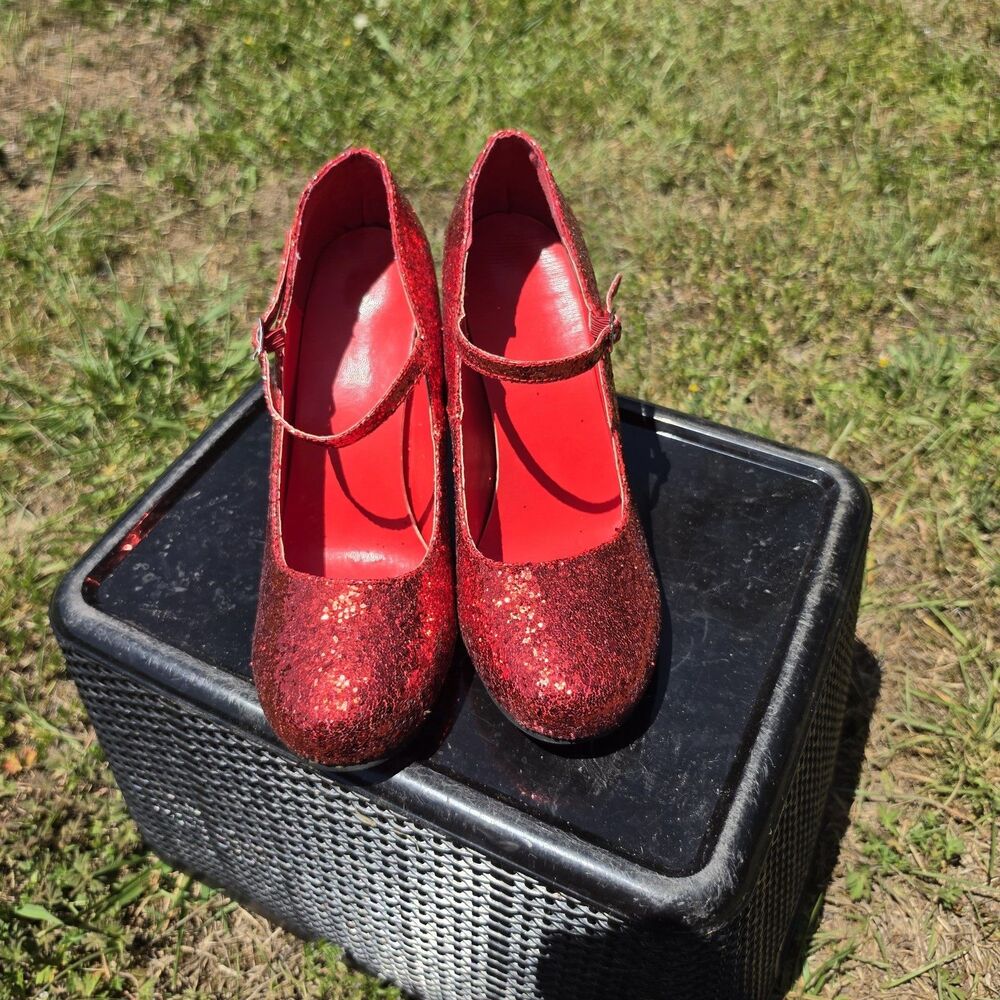 Unbranded Red Glitter Mary Jane Heels Womens Size M (7/8) - Picture 7 of 7